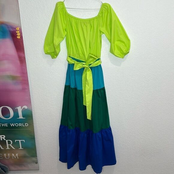 NWT NY& Co Colorblock Off-The-Shoulder Poplin Maxi Dress Medium - Picture 2 of 14